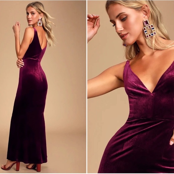 LULU's Prom Wedding Sexy Regal Flowy Romantic Elegant Velvet Maxi Dress - Picture 5 of 5